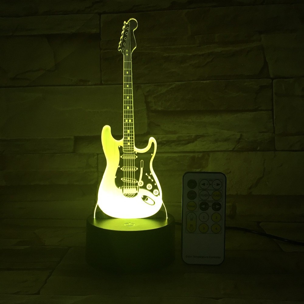 Creative desk decoration acrylic illusion led bulb 3D night light with guitar shaped 3D light