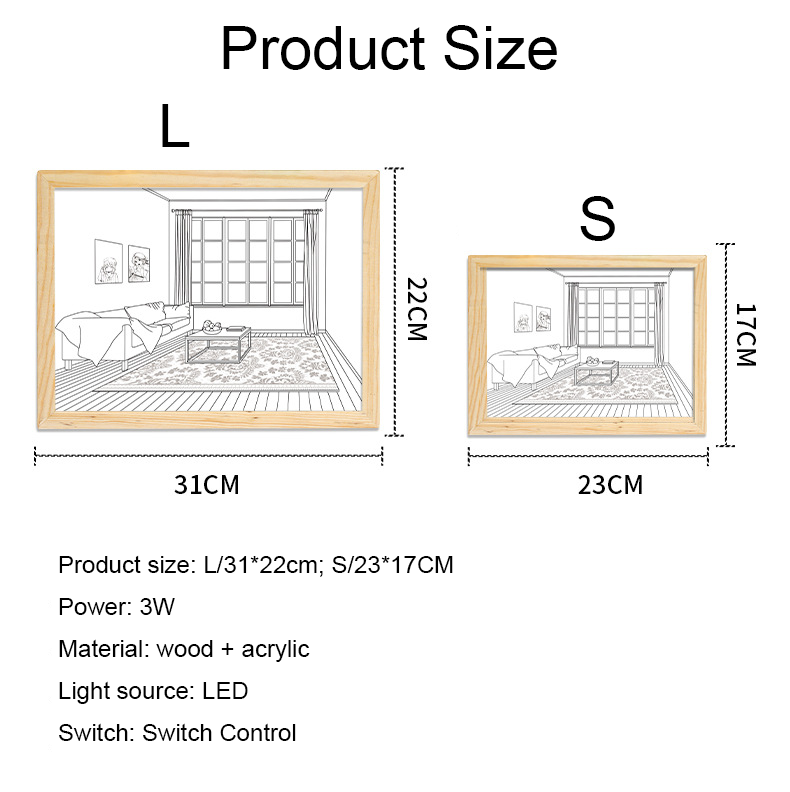Led Acrylic Creative Night Light 3d lamp  Base Table Lamp 3D Wood Picture Photo Frame Customized Painting