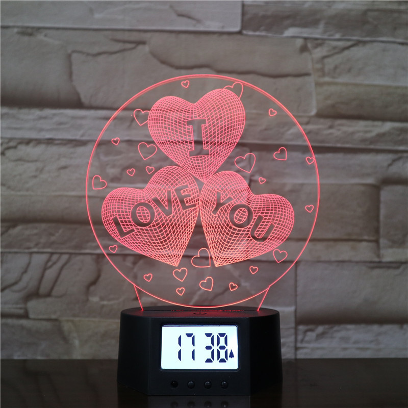 I LOVE YOU led lamp Valentine's Day gift girl friend gift 3d hologram time clocking night light with remote control