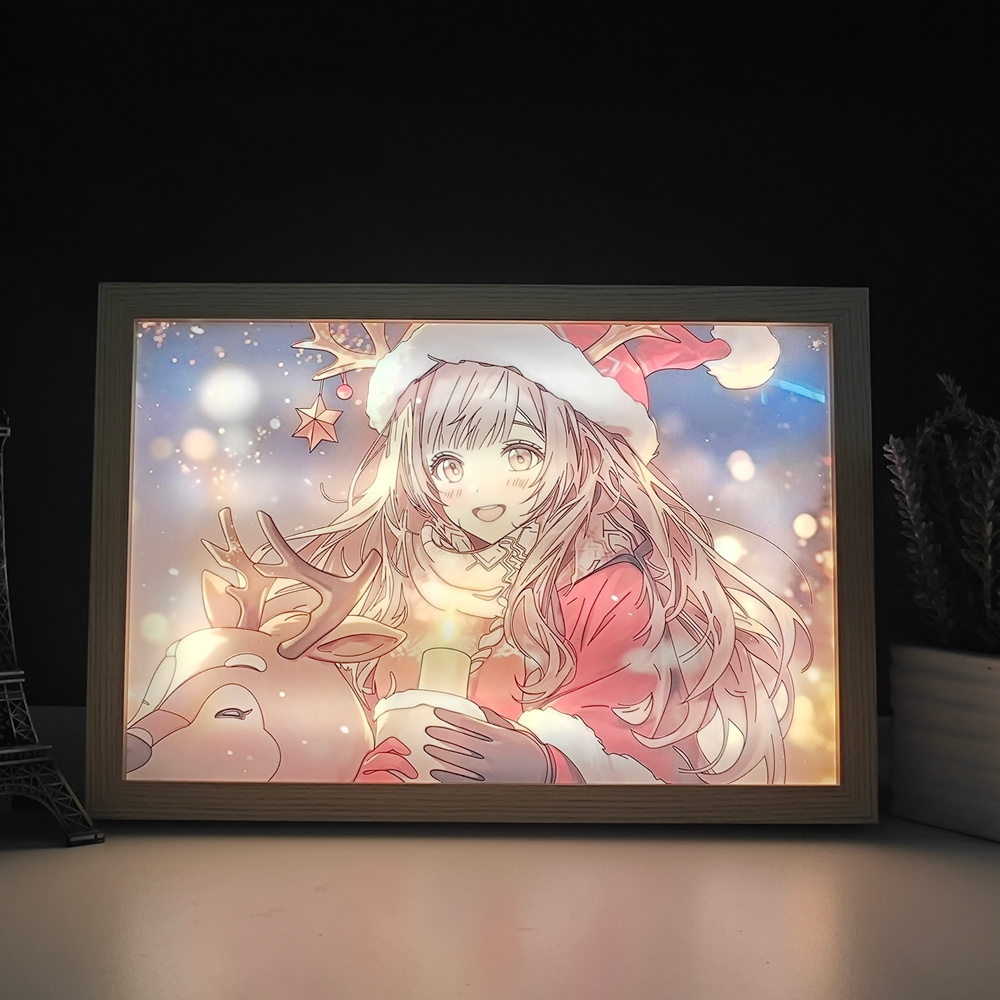 2024 Usb Christmas avatar anime girl  Light Three Colors  Painting Small Led Night Lights LED Light and Shadow Painting