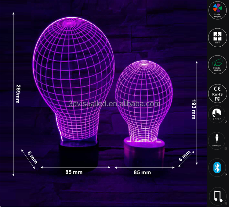 Mushroom shape led night lamp 3D visualization color changing light ...