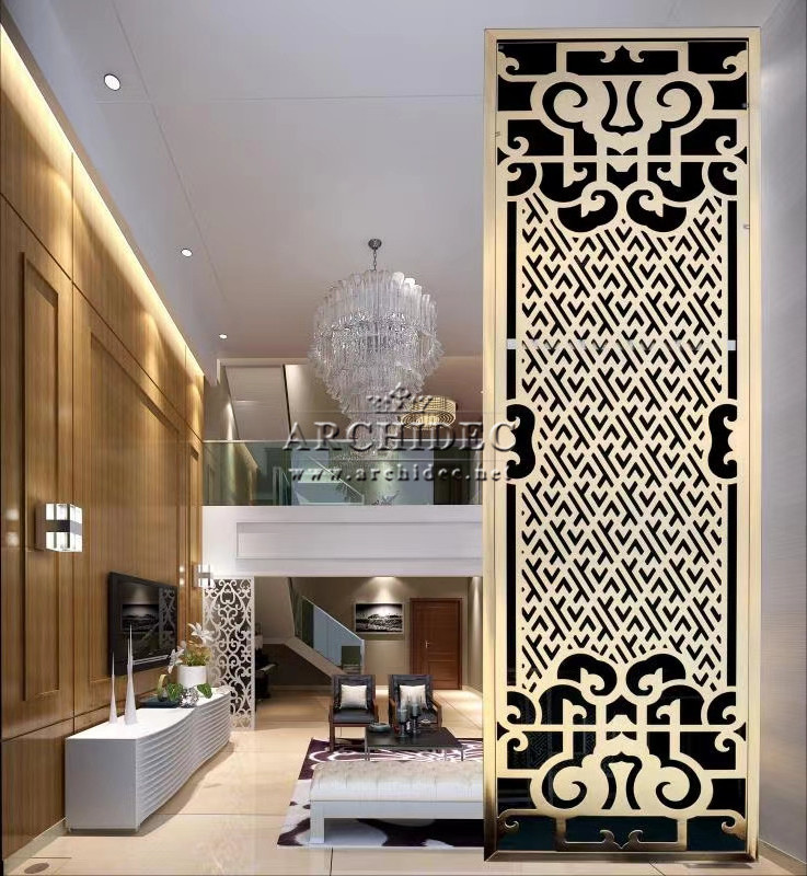 laser cut  aluminum stainless steel decorative room divider  partition  plated shining gold metal 3d flower screen wall  panels