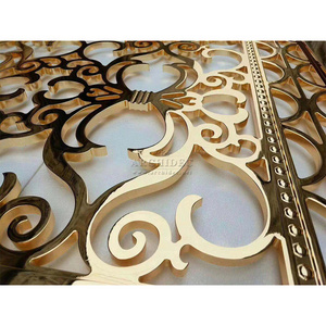 laser cut  aluminum stainless steel decorative room divider  partition  plated shining gold metal 3d flower screen wall  panels