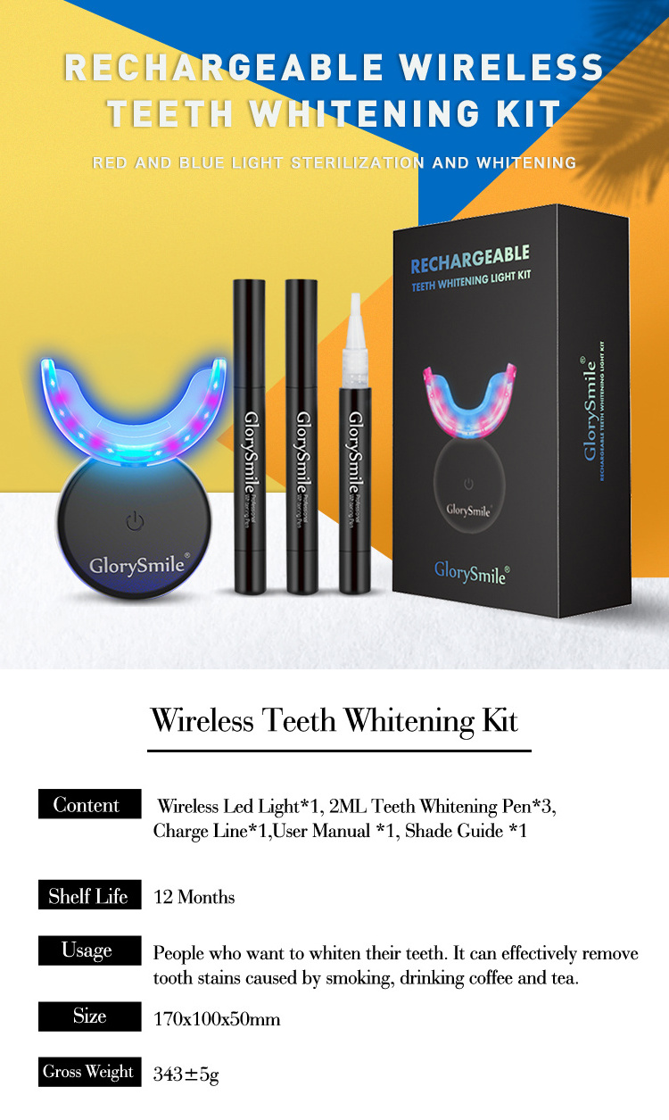 2024 Rechargeable Cordless Peroxide Free Red Blue Ray LED Light Wireless Teeth Whitening Kit