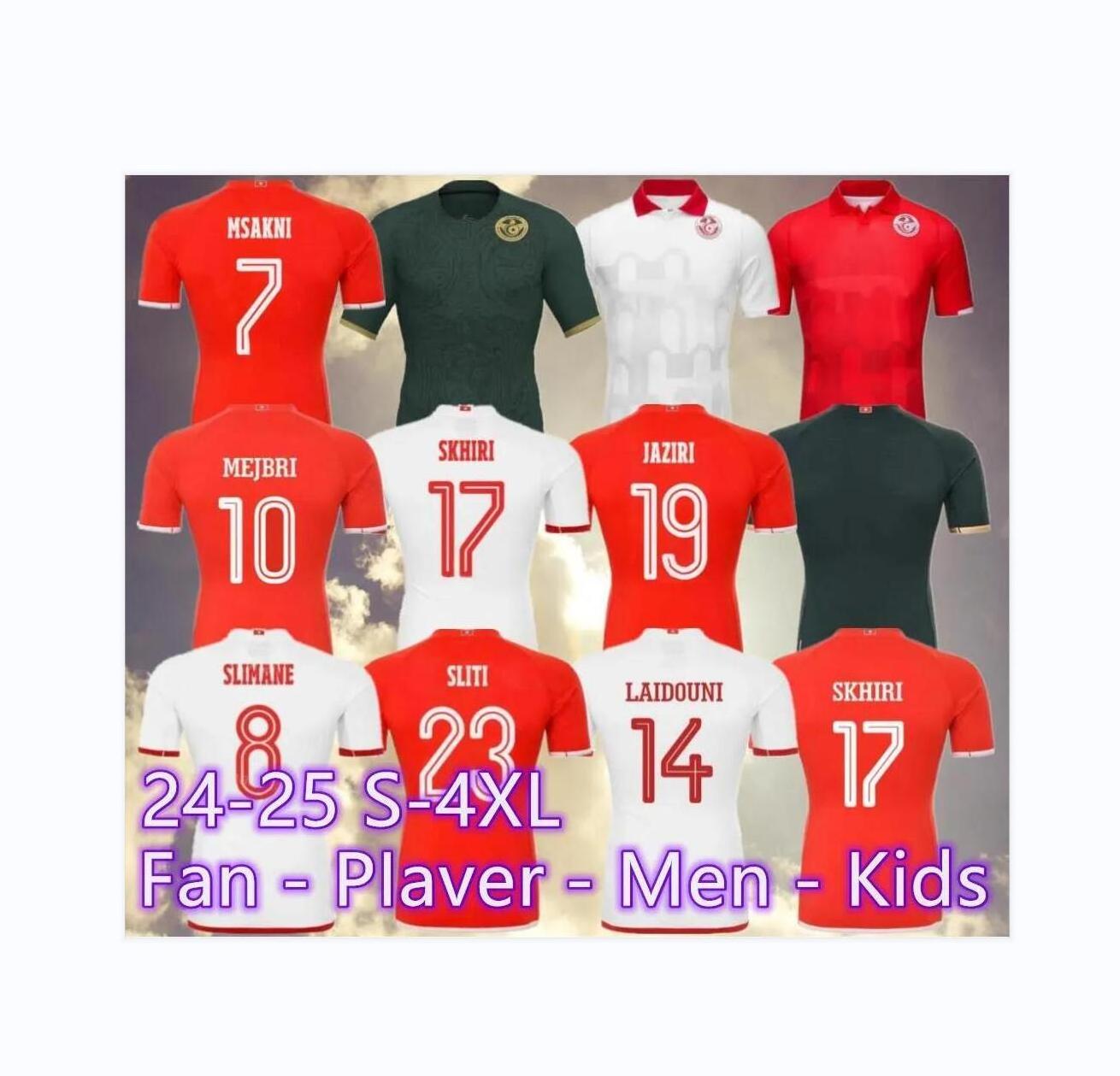 2024 2025 Tunisia Team Men Kids MSAKNI HANNIBAL Soccer Jerseys MAALOUL SLITI KHENISSI 24 25 Home Red Away Football Shirts Short