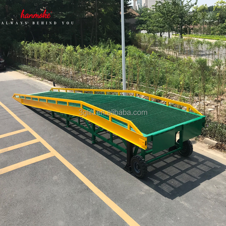 Hanmoke 10T hydraulic forklift loading ramp  unload container loading dock trailer steel truck mobile loading yard ramp for sale