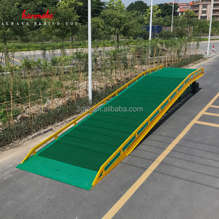 Hanmoke 10T hydraulic forklift loading ramp  unload container loading dock trailer steel truck mobile loading yard ramp for sale