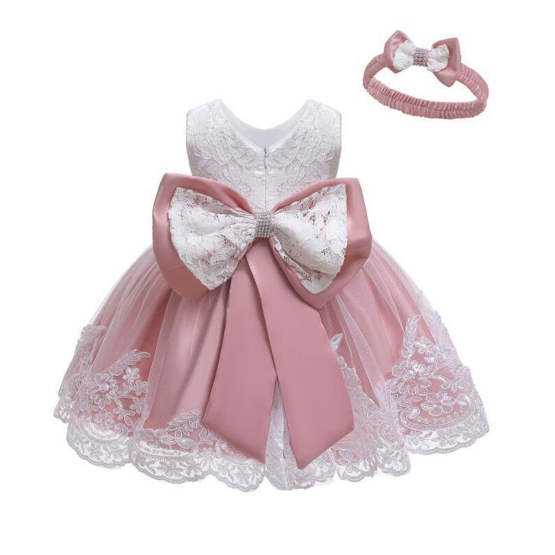 Baby Princess Clothing Girls First Birthday Bow Lace Dress Girl Party Frill Dress Child Princess Dresses