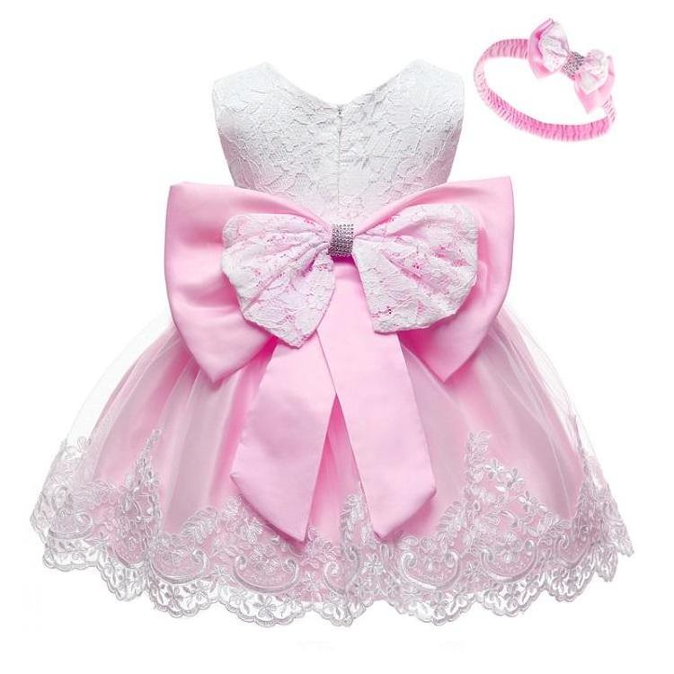 Baby Princess Clothing Girls First Birthday Bow Lace Dress Girl Party Frill Dress Child Princess Dresses