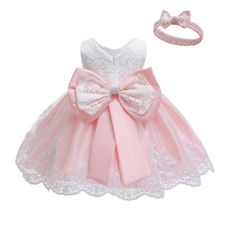 Baby Princess Clothing Girls First Birthday Bow Lace Dress Girl Party Frill Dress Child Princess Dresses