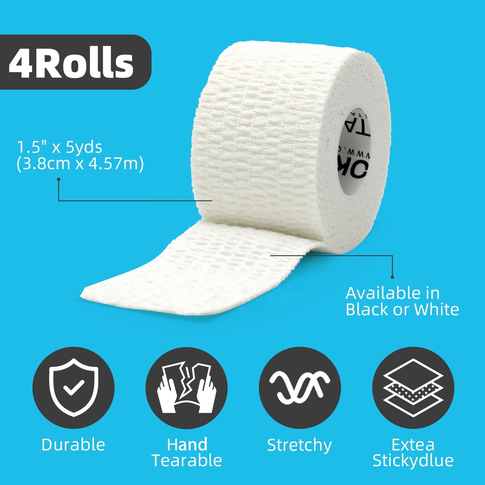 5cm x 4.5m  White Tear  Elastic Adhesive Bandage |Thumb Tape  Rugby & Football Sports Tape - Wrist, Ankle & Ear Strapping