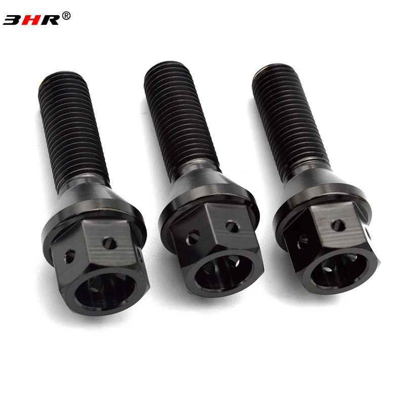 3HR Light and high strengthen  Gr5 titaniumTi-6Al-4V black color cone seat car wheel bolts with hole for BMW or other auto parts