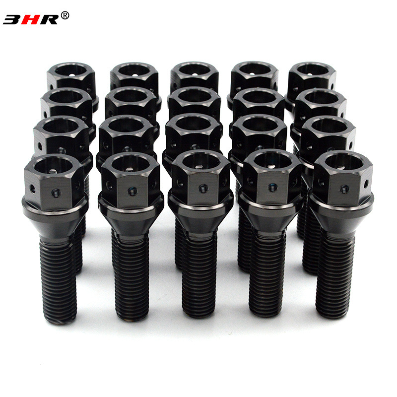 3HR Light and high strengthen  Gr5 titaniumTi-6Al-4V black color cone seat car wheel bolts with hole for BMW or other auto parts