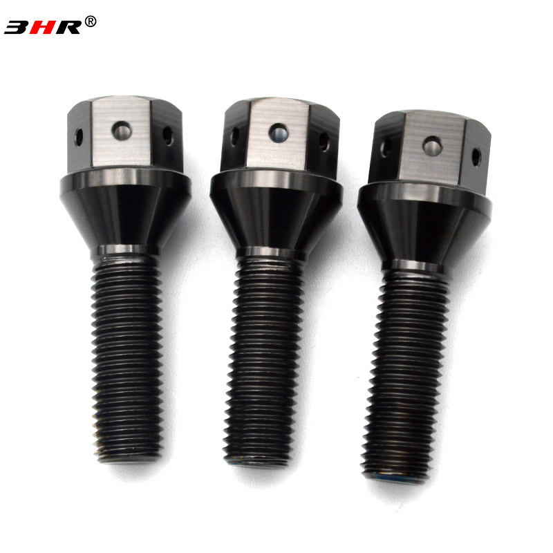 3HR Light and high strengthen  Gr5 titaniumTi-6Al-4V black color cone seat car wheel bolts with hole for BMW or other auto parts