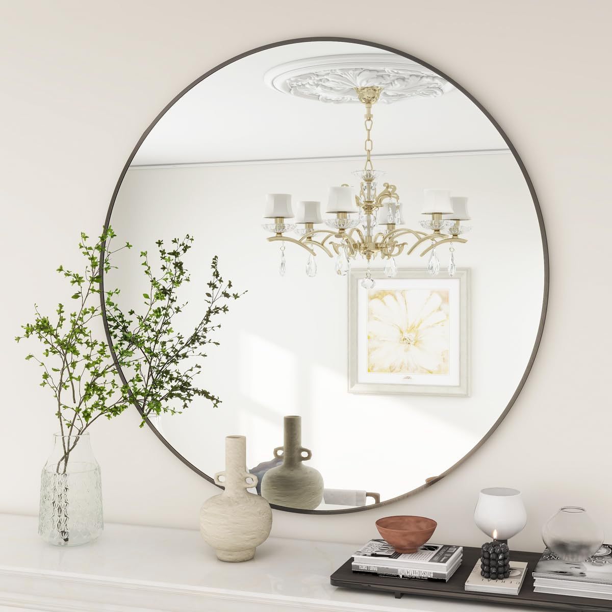 Cross-border e-commerce popular models mirror with aluminum frame wall round mirror round mirror wall decor