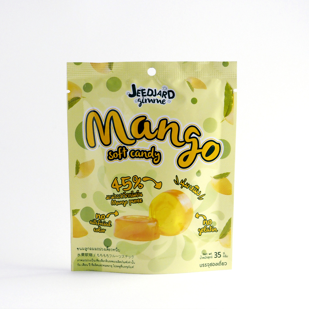 Jeedjard Gimme Mango Soft Candy 45% Puree 35gr Gummy Candy Sweet Fruity Flavor Bag Packaging Gold 12months Normal Piece