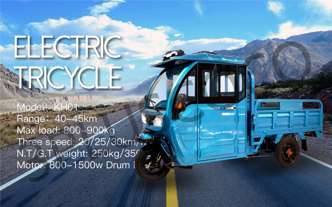 3PLUSCOCO 1200W 1.5*1M Electric Cargo Tricycle with Roof Chinese Manufacturers Motorcycle for Adults