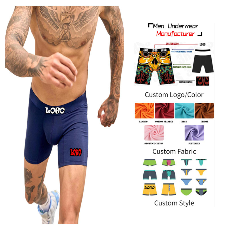 Custom Jacquard Elastic Band Boxer Briefs High Quality Comfortable Cotton Men Underwear Long Leg Boxer For Men