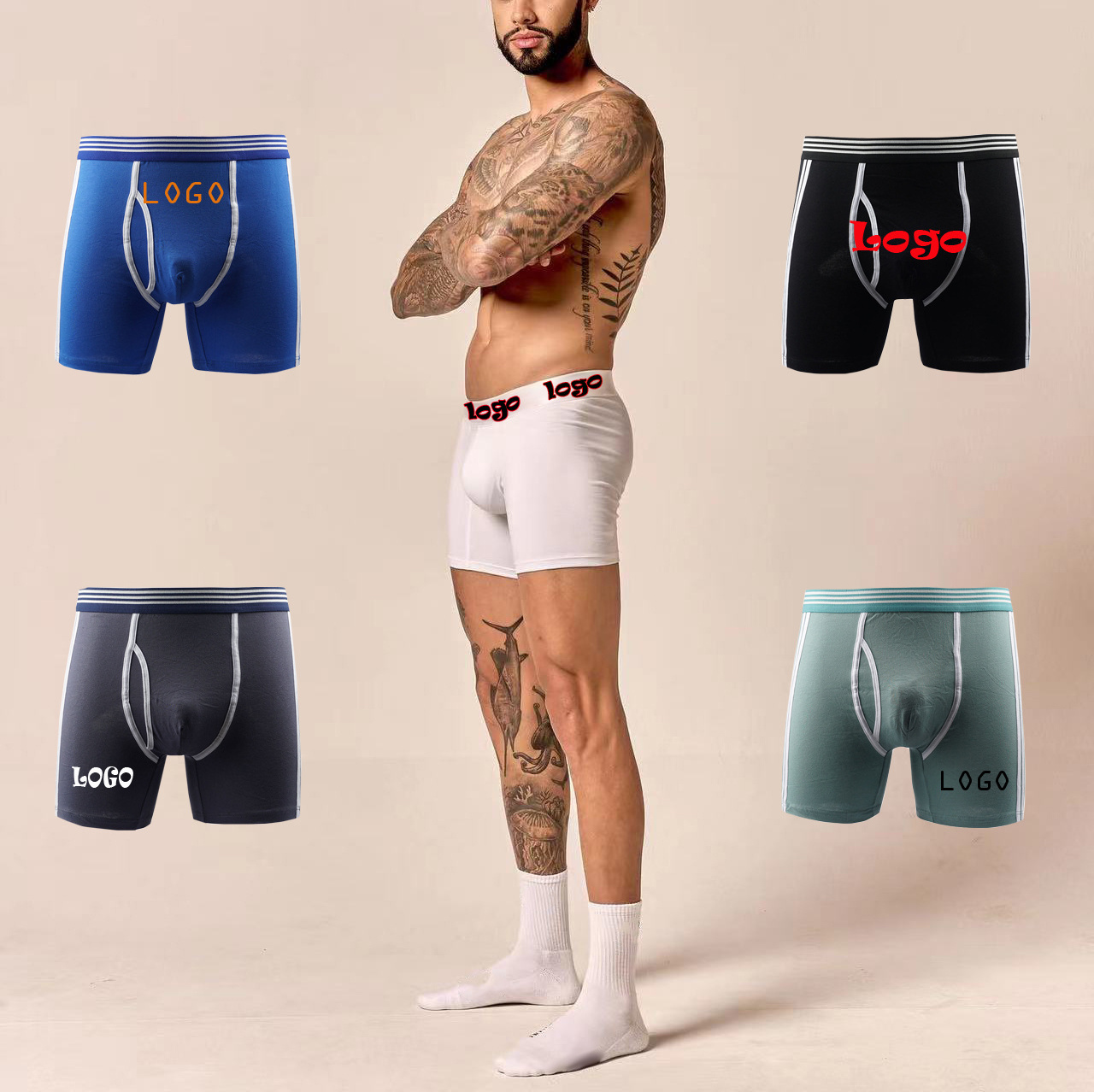 High Quality Classic Solid Cotton Briefs Men Boxers Shorts Custom Open Pouch Underwear Boxer Hombre For Men