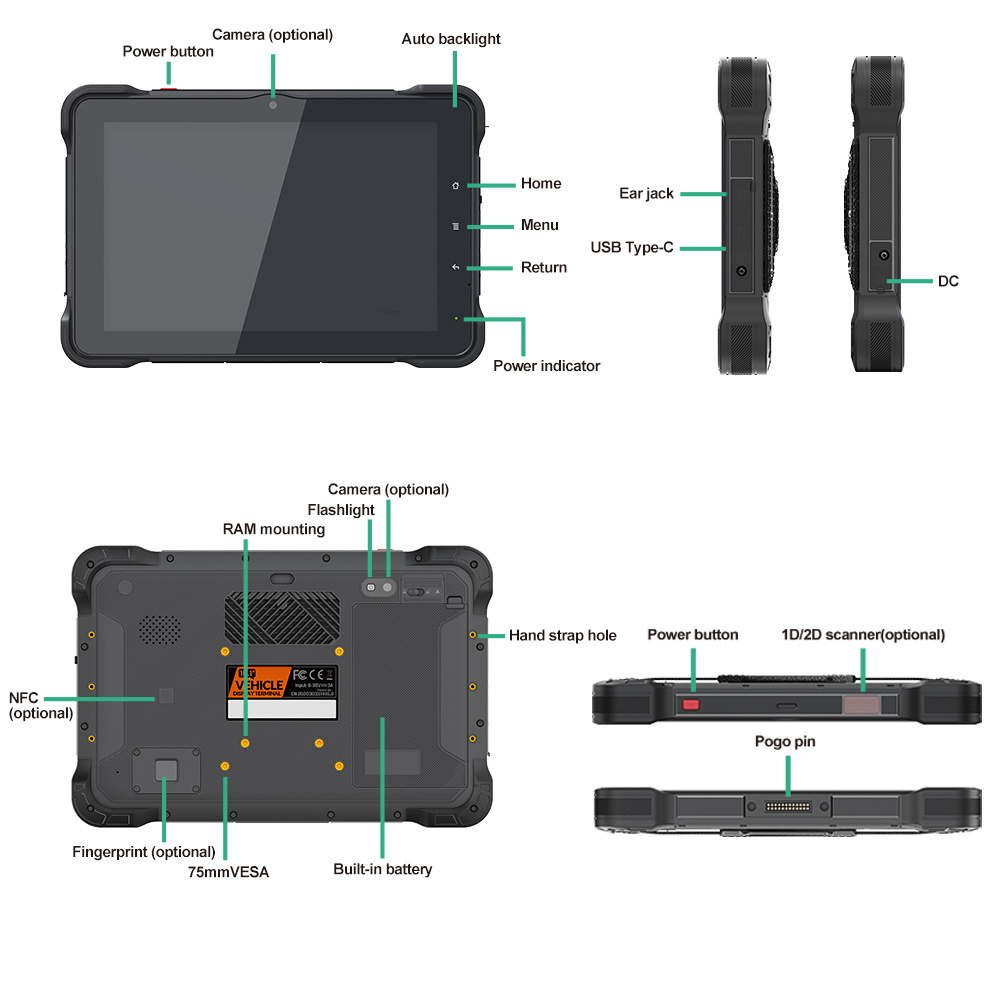 1000 nits IP67 Waterproof 10 inch Wall Mount Rugged Touch Screen Android Industrial All in one Truck Taxi Bus Tablet