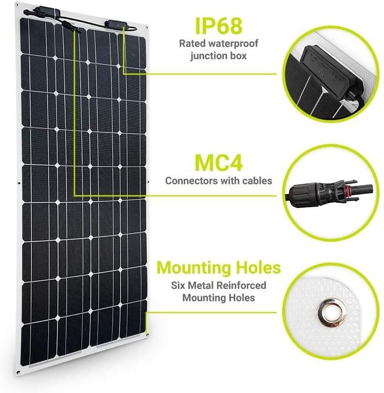 100W Flexible Extremely ETFE Monocrystalline Ultra Lightweight Module RV Marine 100 Watts Semi-Flex Solar Panel 12 Volt