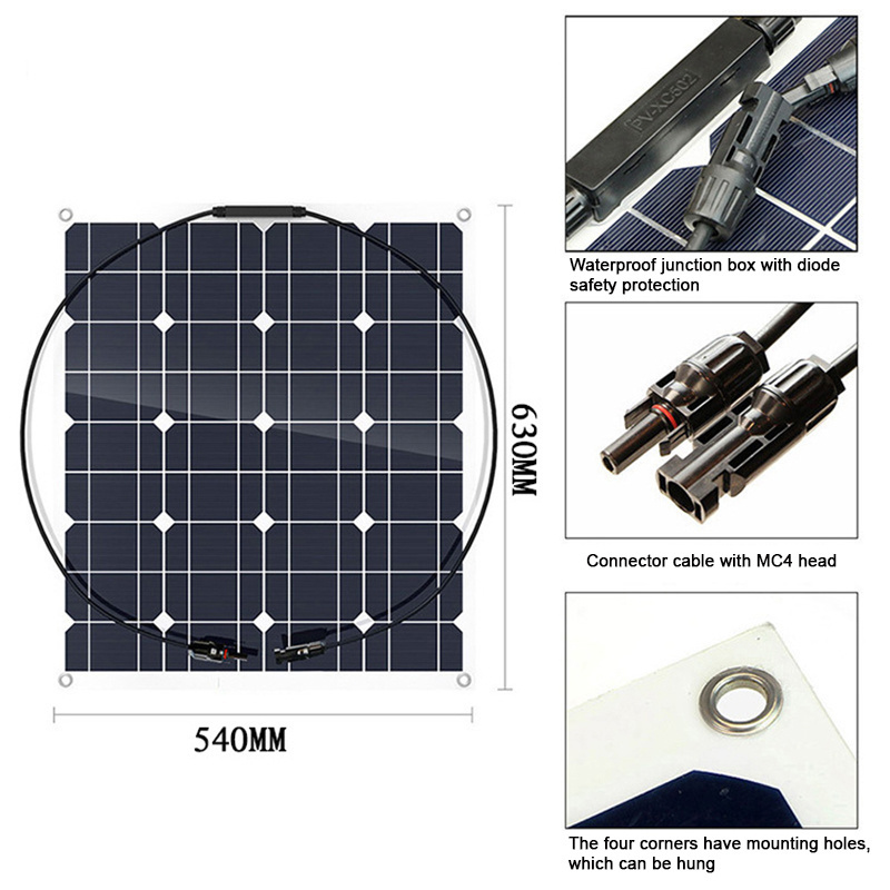 Mono Semi-flexible Monocrystalline Solar Panels 50W 100W 150 Watt Photovoltaic Solarpanel Cell for Car battery charger