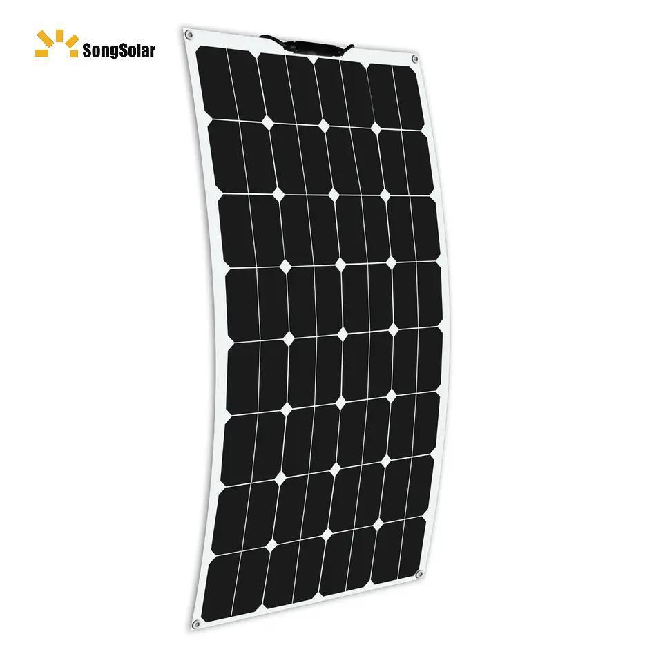 100W Flexible Extremely ETFE Monocrystalline Ultra Lightweight Module RV Marine 100 Watts Semi-Flex Solar Panel 12 Volt