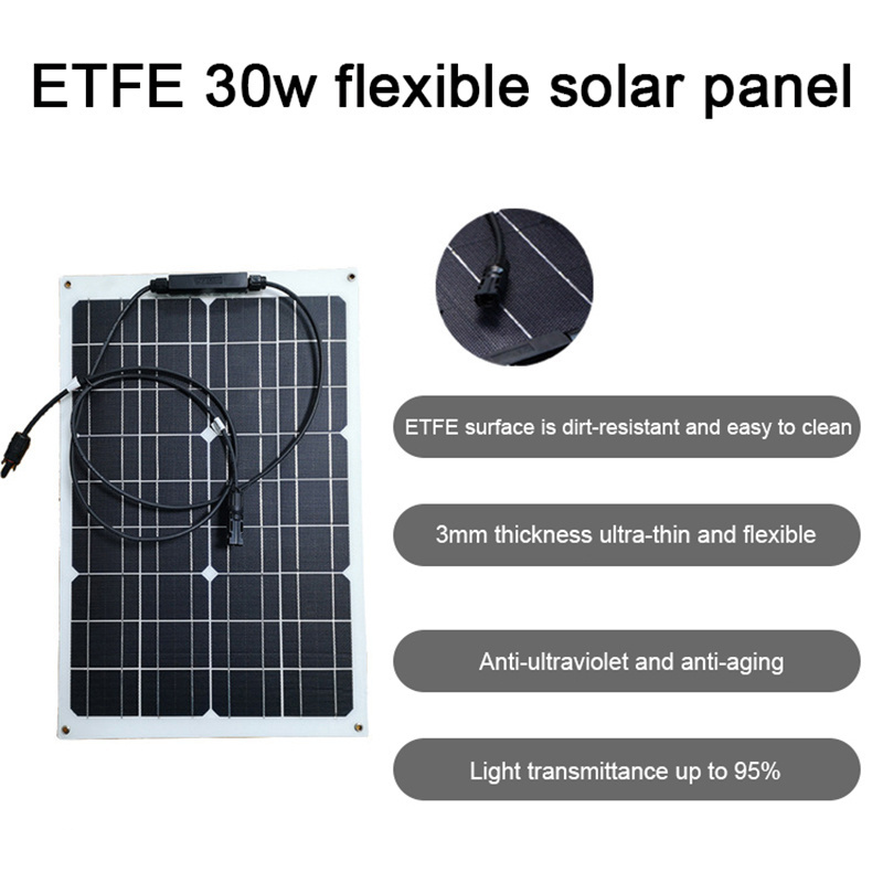 Flexible Solar Panels 30W ETFE Black PERC Monocrystalline Off Grid PV Power Camping 30 Watt 12V Solar Panel