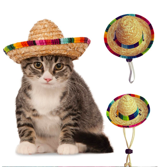 Mini Pet Dogs Straw Hat Sombrero Cat Sun Hat for Beach Party Straw Hats Dogs Hawaii Style Funny Accessories