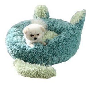 Long Faux Fur Pet bed Comfortable Waterproof Plush Donut Round Dog Bed Dropshipping Soft Washable Cat Bed Removable Pet Cushion