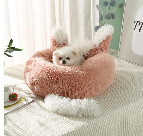 Long Faux Fur Pet bed Comfortable Waterproof Plush Donut Round Dog Bed Dropshipping Soft Washable Cat Bed Removable Pet Cushion