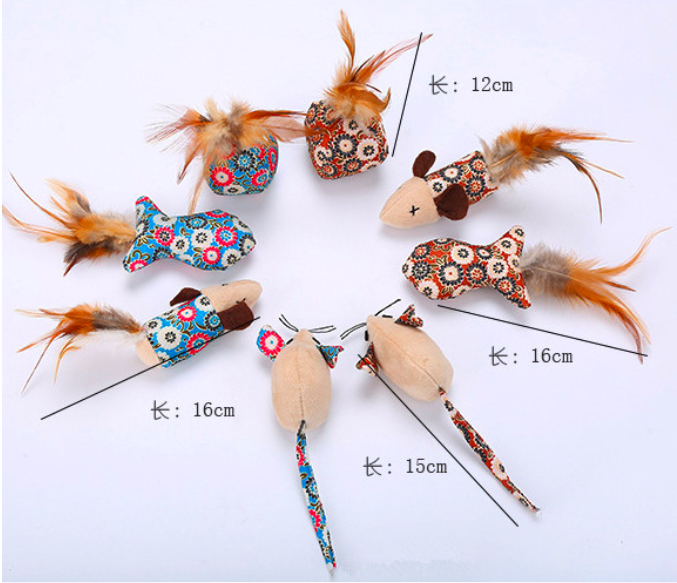 Portable lovely Cat Toys Mouse Fish Ball Feather Toy With Mint Funny Cat Teaser Interactive Pet Catnip Toy