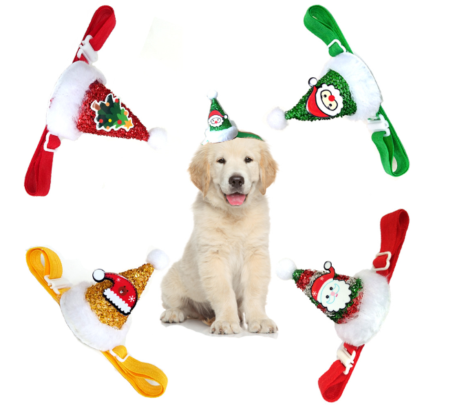 Dog supplies new christmas pet dog hat and scarf set birthday hat adjustable dress up