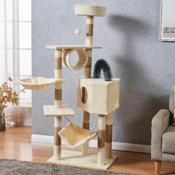 Toys fat cat wood curved scratcher Tower Condo Furniture Scratch Post hammock bed large cat tree for Kittens Pet House Play