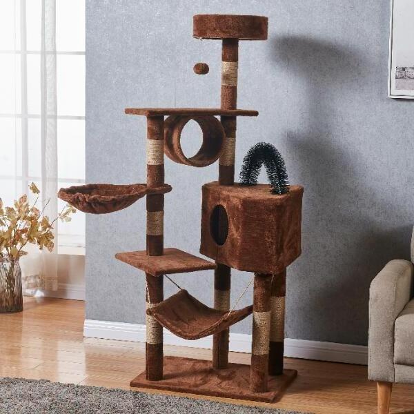 Toys fat cat wood curved scratcher Tower Condo Furniture Scratch Post hammock bed large cat tree for Kittens Pet House Play