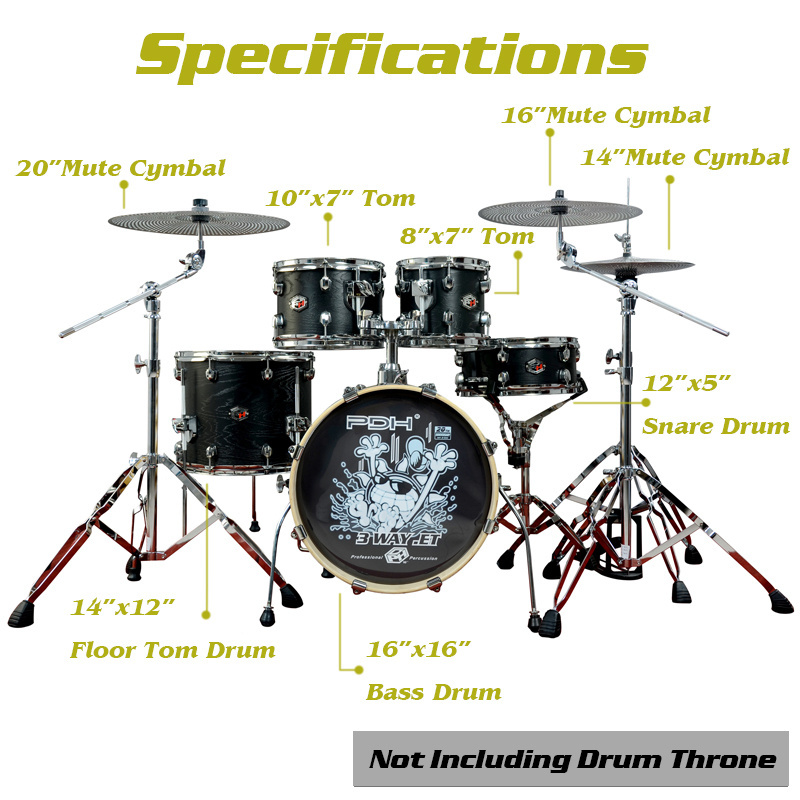 Drum Set PDH 16 inch for child, 5 Piece Full Size Drum Kit Junior Beginner with Pedal Cymbals Stands Stool