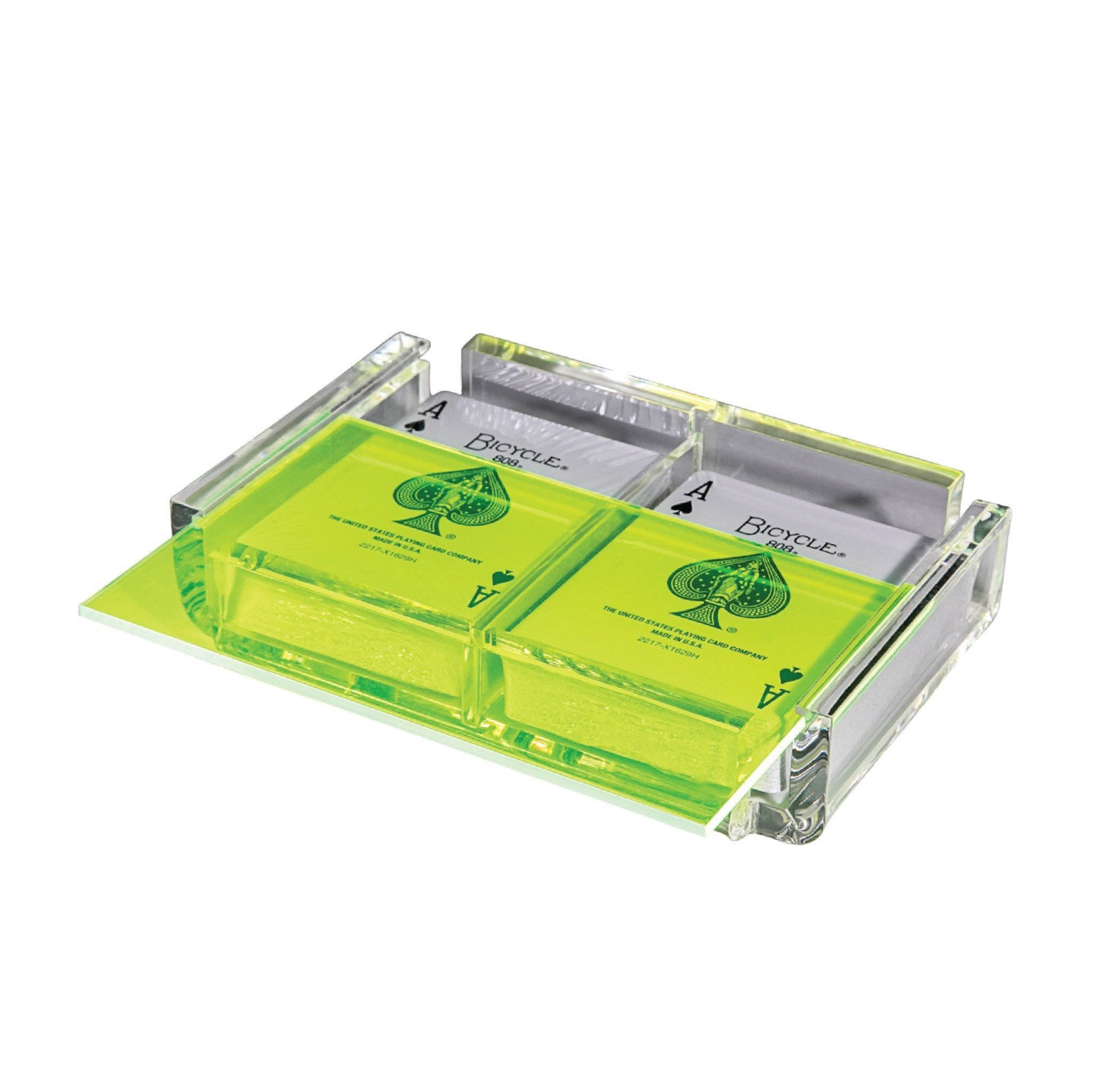 Modern Acrylic Playing Card Deck Holder Tray with 2 Decks of Playing Cards in Unique Elegant Acrylic Box with Color lid