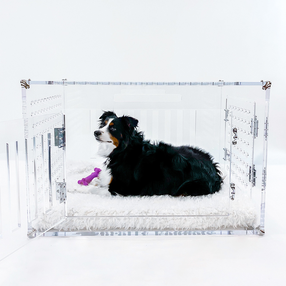 customized size indoor dog crate to gate clear acrylic lucite pet kennel dog house