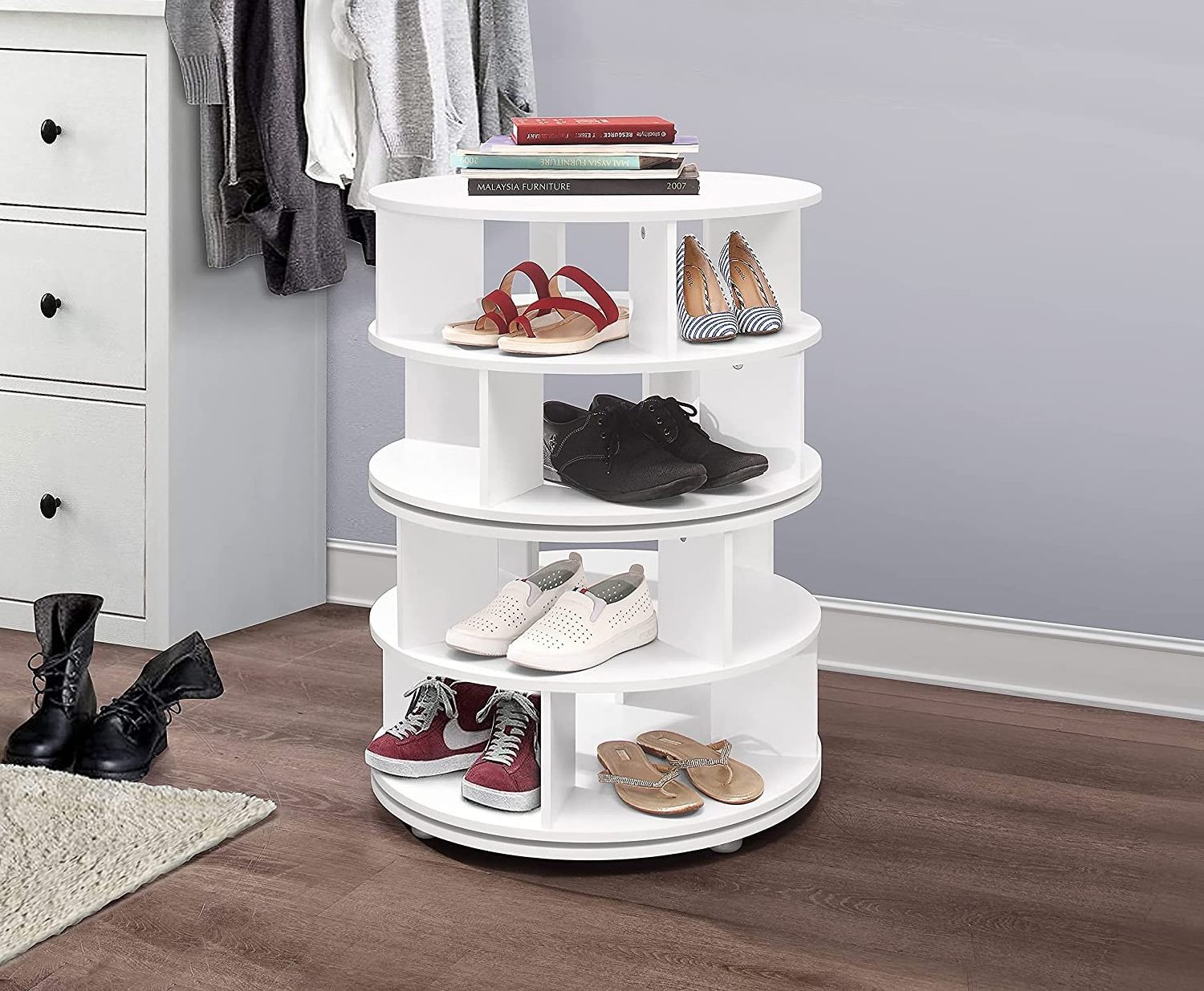 Multifunctional 360 Rotating 4-Tier Revolving Acrylic Shoes Display Shoe Rack Storage Organizer