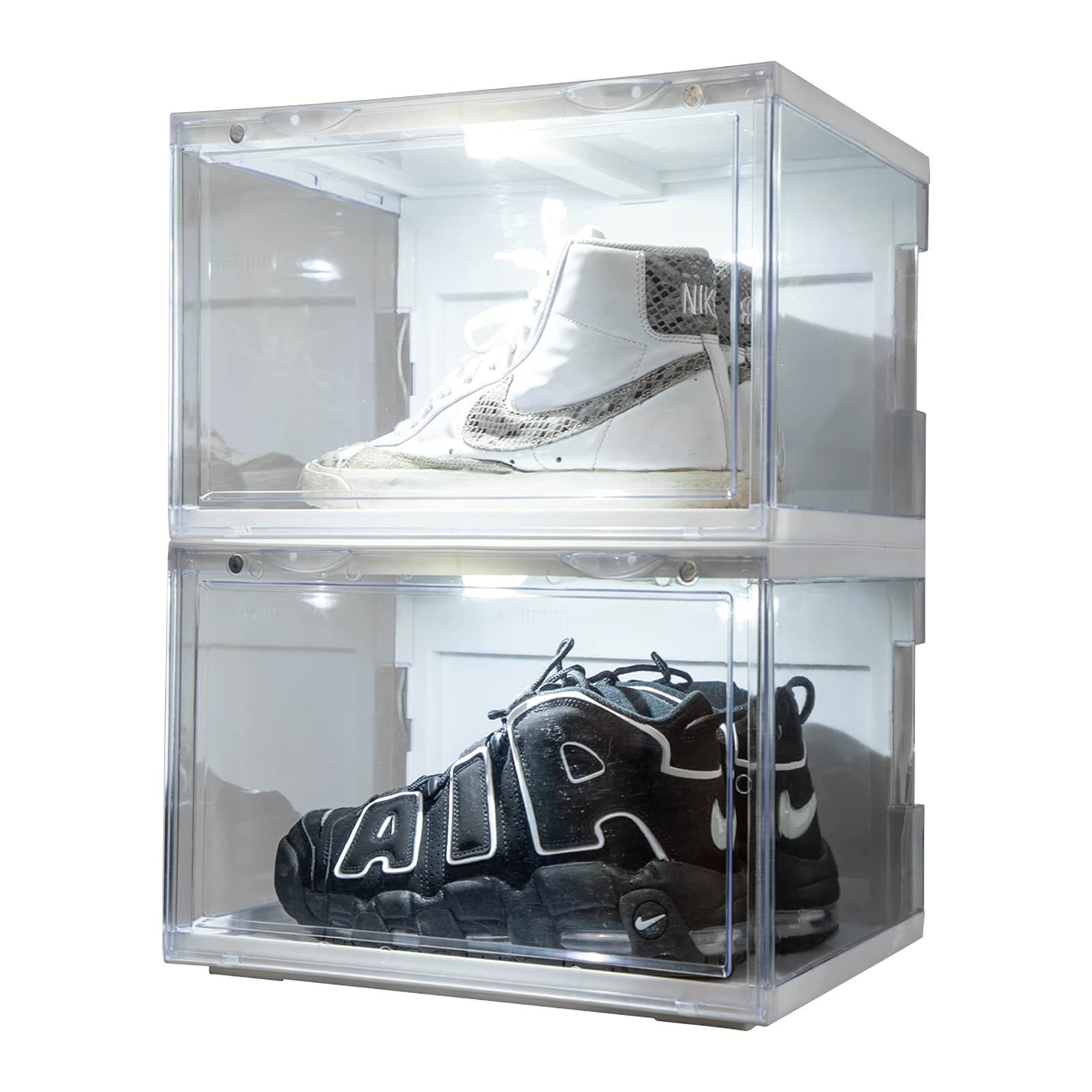 LED Sneakers Stackable Plastic Collection Storage Containers Magnetic Open Shoe Organizer Clear Acrylic Shoe Display Cases