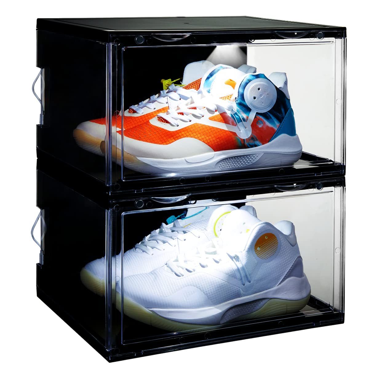 LED Sneakers Stackable Plastic Collection Storage Containers Magnetic Open Shoe Organizer Clear Acrylic Shoe Display Cases