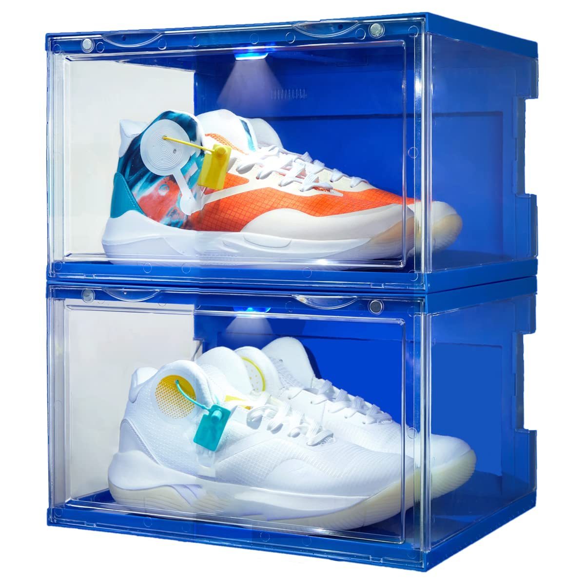 LED Sneakers Stackable Plastic Collection Storage Containers Magnetic Open Shoe Organizer Clear Acrylic Shoe Display Cases