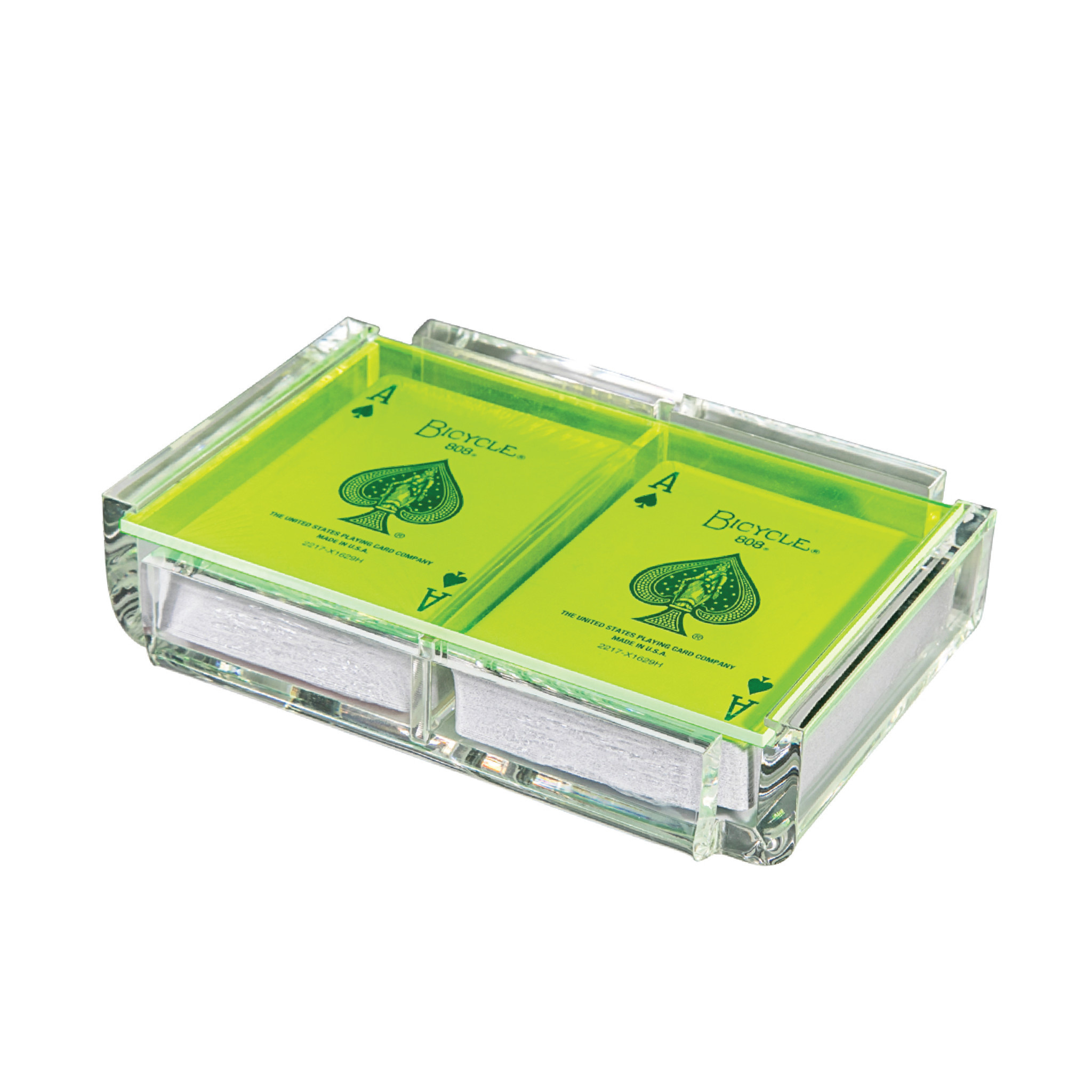 Modern Acrylic Playing Card Deck Holder Tray with 2 Decks of Playing Cards in Unique Elegant Acrylic Box with Color lid