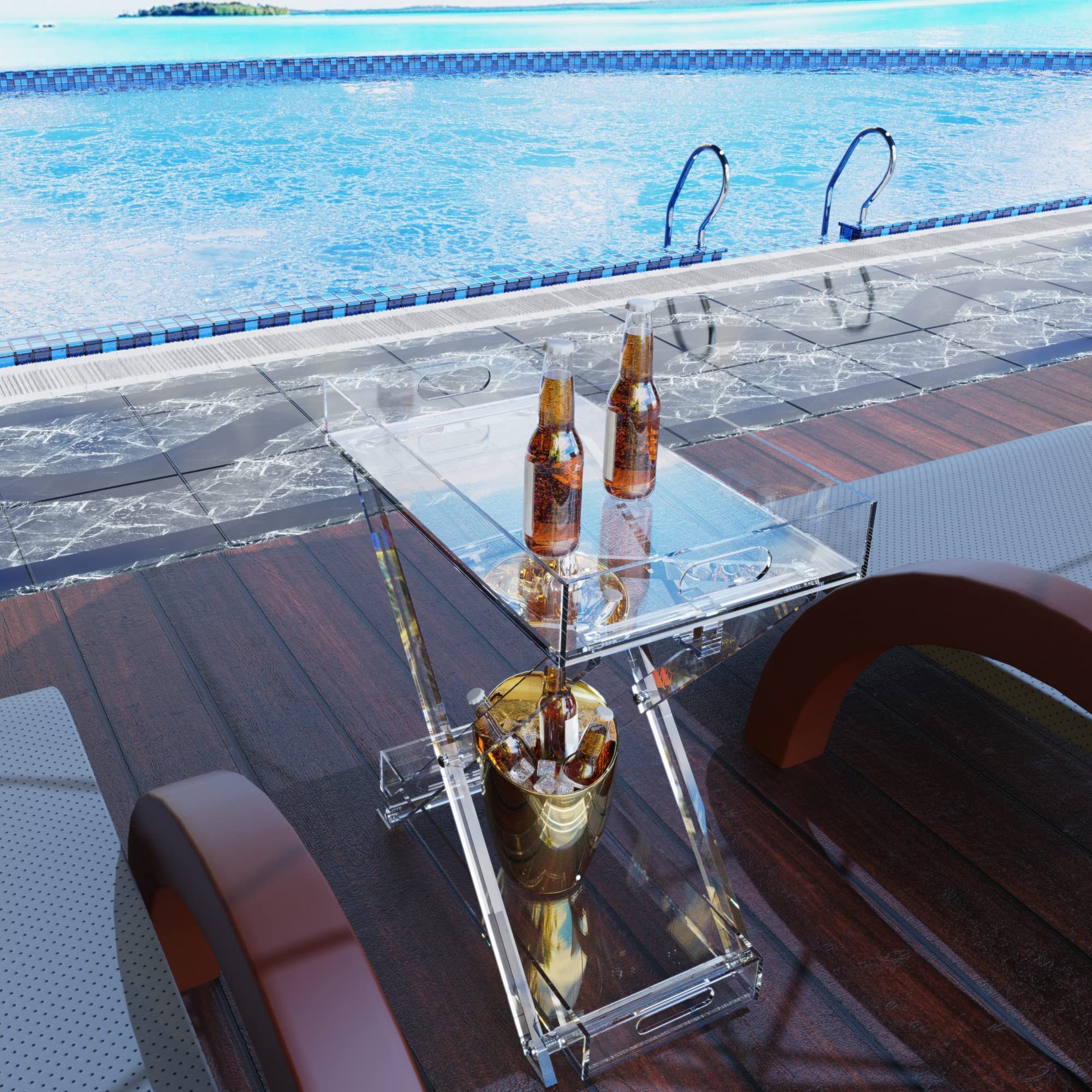 Lucite Folding Tray Table Crystal Clear Acrylic Modern Chic Accent Desk Kitchen and Bar Serving Table