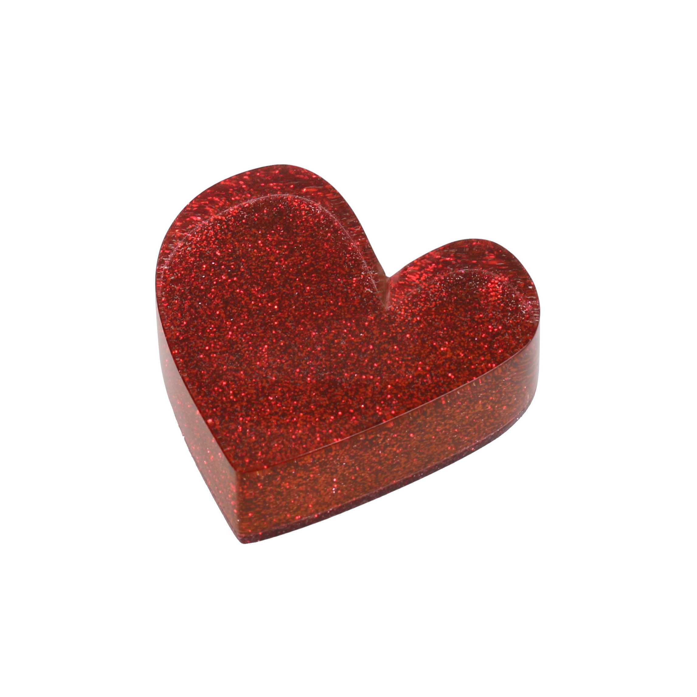 Customizable Solid Acrylic Heart Shape Block Paperweight Red Glitter Crystal Thick Blank Block