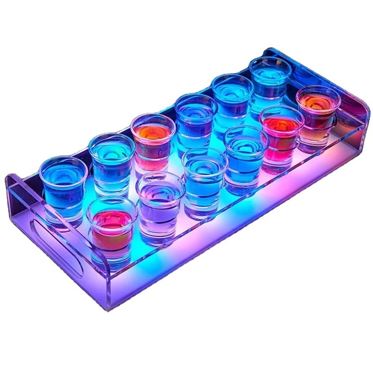 LED Luminous Rechargeable Cup Holder Acrylic Lighted 12 Glasses Cocktail Display Stand VIP Nightclub Shot Glass Service  Tray