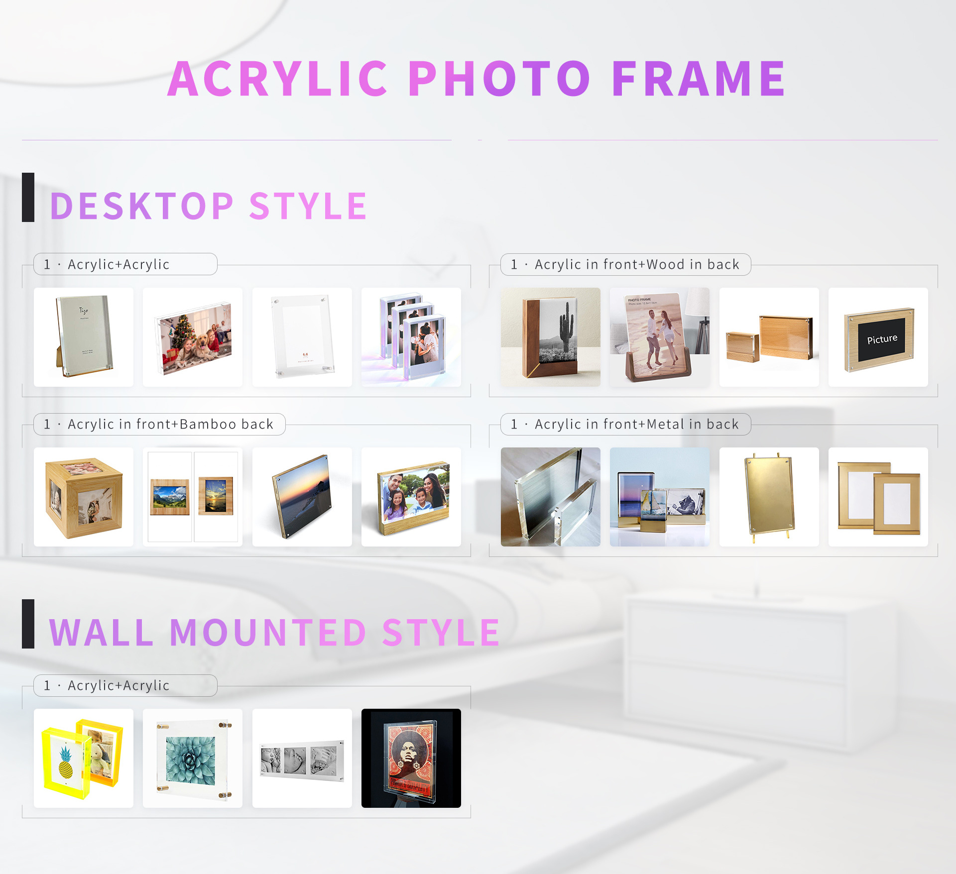 Clear Acrylic Wall Mount Picture Frame 24x30 Floating Frames for Photography Poster Display