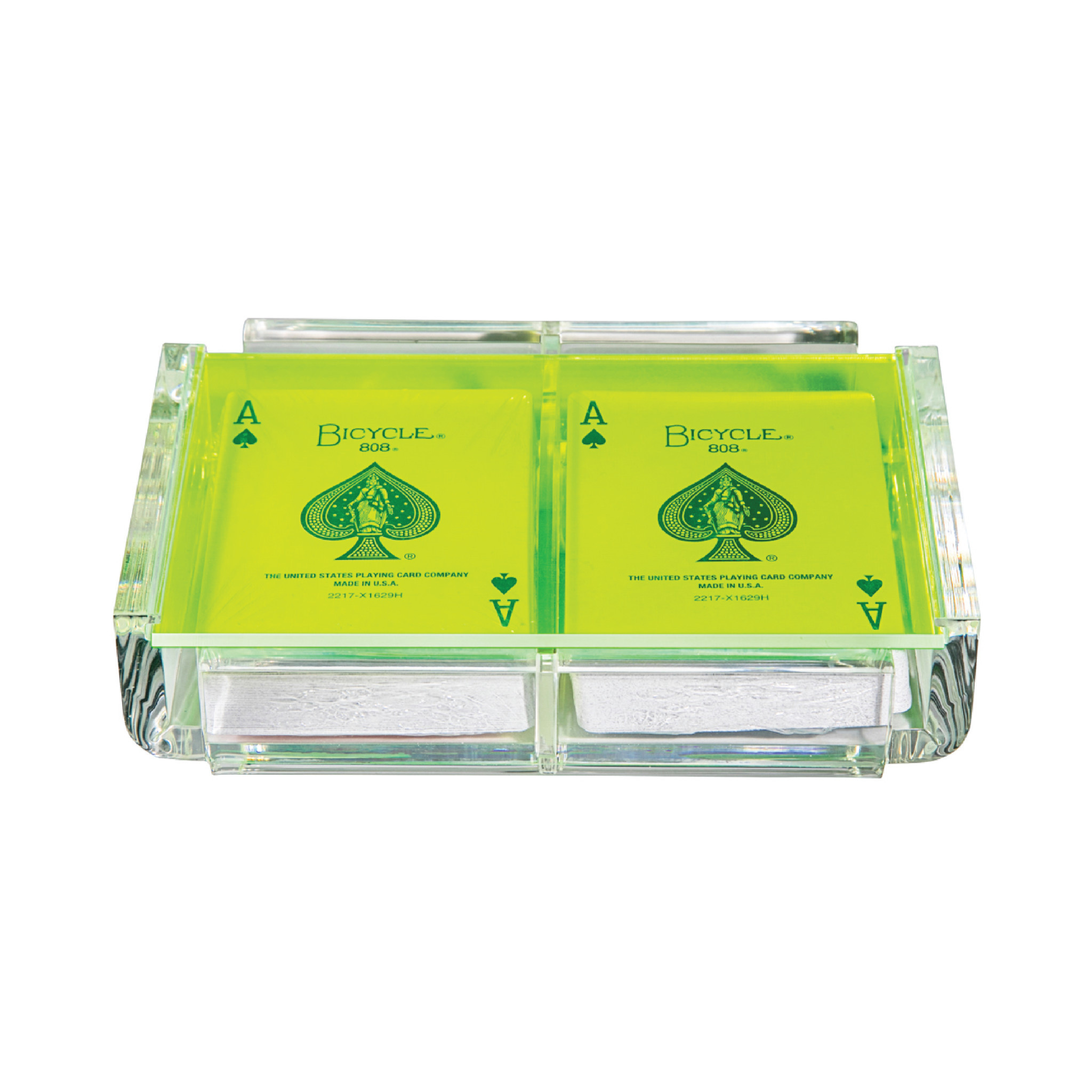 Modern Acrylic Playing Card Deck Holder Tray with 2 Decks of Playing Cards in Unique Elegant Acrylic Box with Color lid