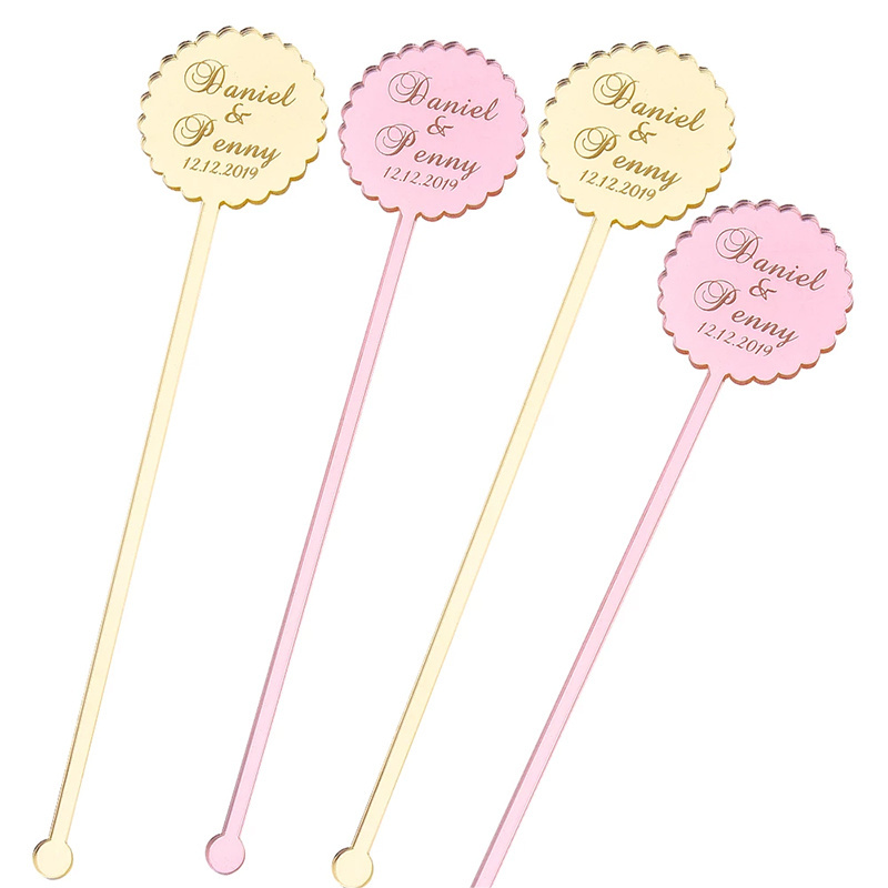 Personalized laser Engraved Round Acrylic Mirror Drink Stirrer Swizzle Sticks For Baby Shower Wedding Gift Decor Party Gift