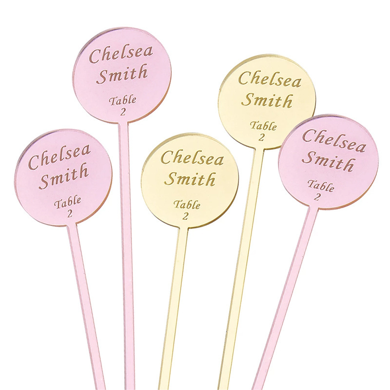 Personalized laser Engraved Round Acrylic Mirror Drink Stirrer Swizzle Sticks For Baby Shower Wedding Gift Decor Party Gift